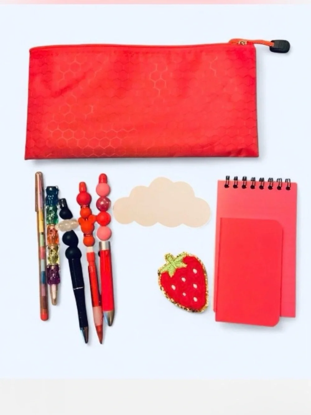 NEW📚 Handcrafted Pencil Case & Stationery Set Red OS